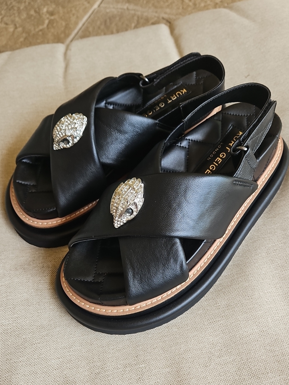 Kurt Geiger London Orson Cross Strap Leather Platform Sandals Black EU38.5, US8